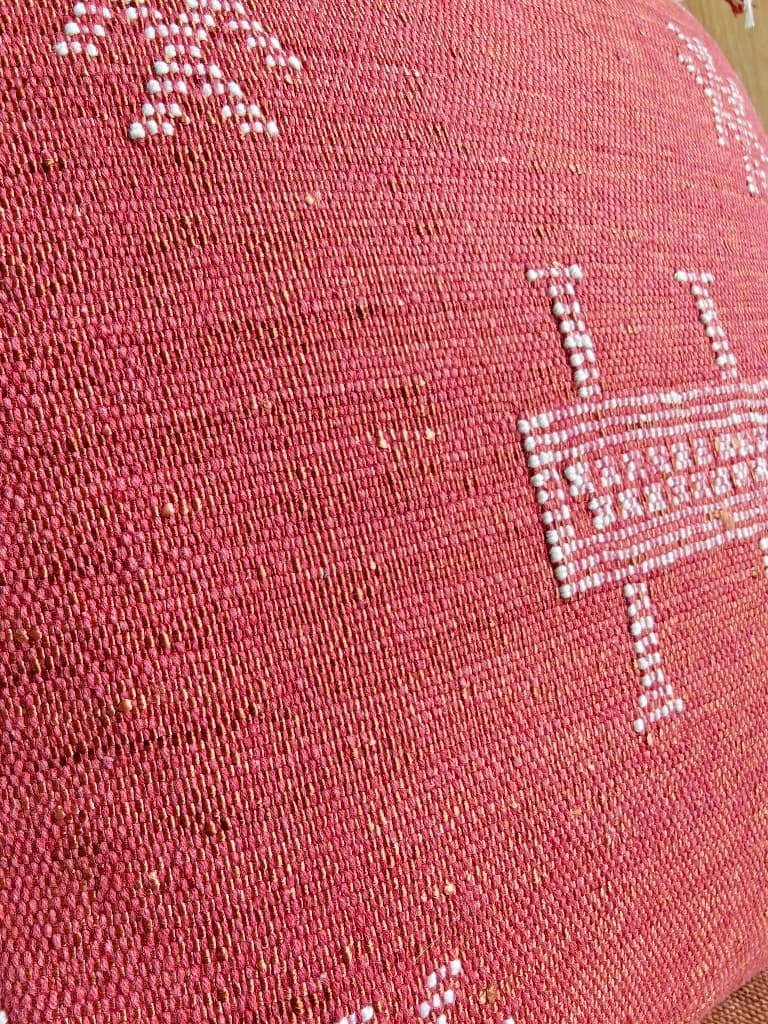 Authentic Sabra Silk Cushion - Coral Pink & White (Handmade) thumbnail 4