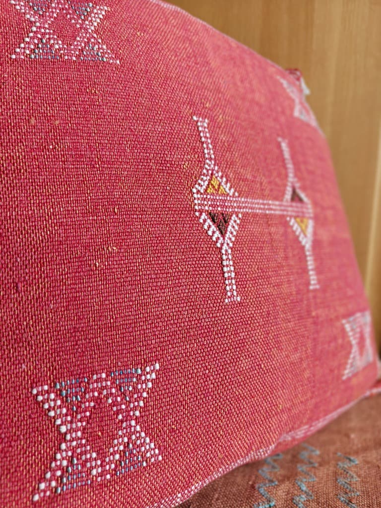 Authentic Sabra Silk Cushion - Pink Red & White (Handmade) thumbnail 5