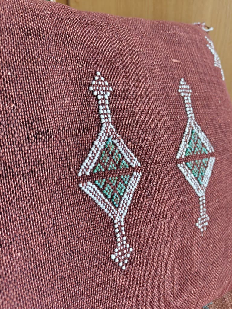 Authentic Sabra Silk Cushion - Wood Brown & Green (Handmade) thumbnail 4