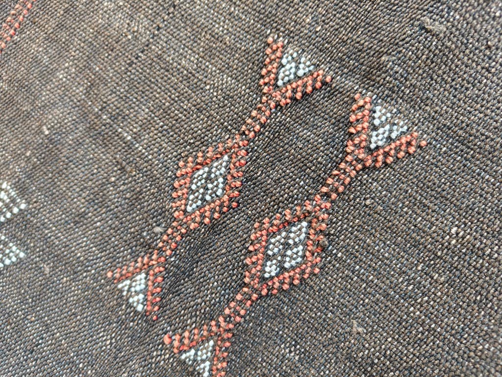 Authentic Sabra Silk Cushion - Dark Brown with Rust & White Embroidery (Handmade) thumbnail 4