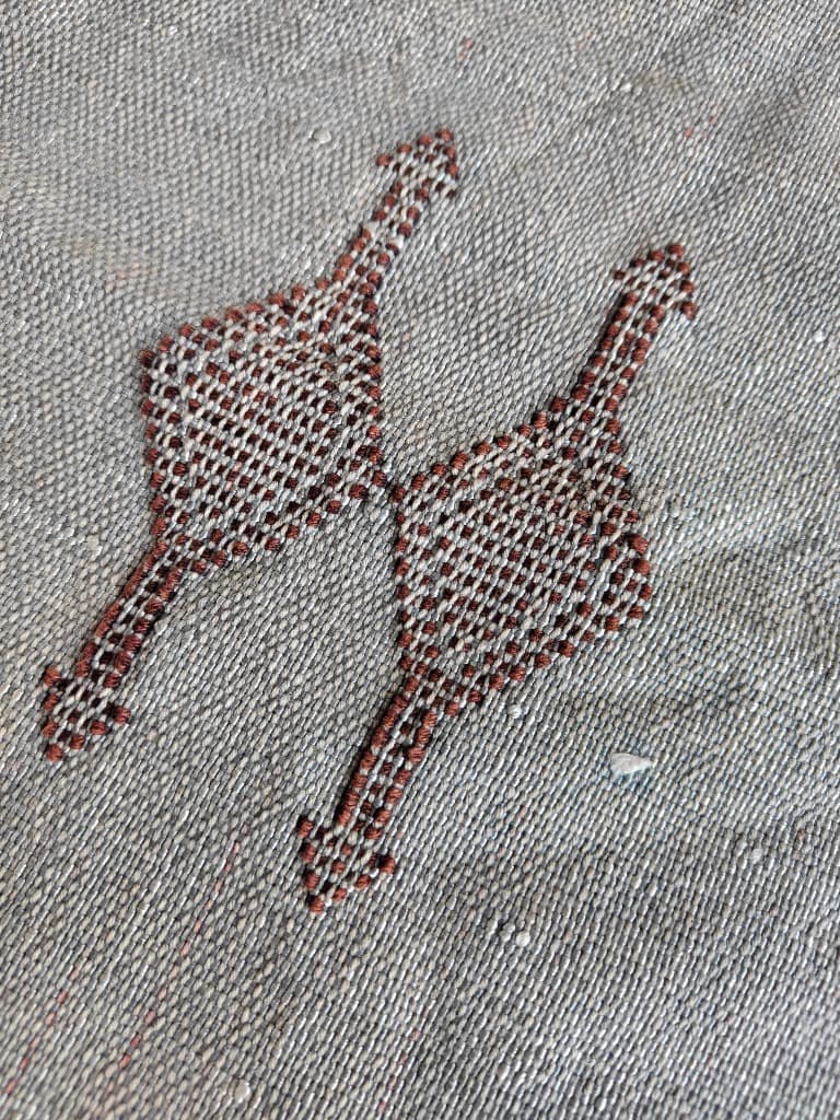 Authentic Sabra Silk Cushion - Light Grey & Brown (Handmade) thumbnail 5