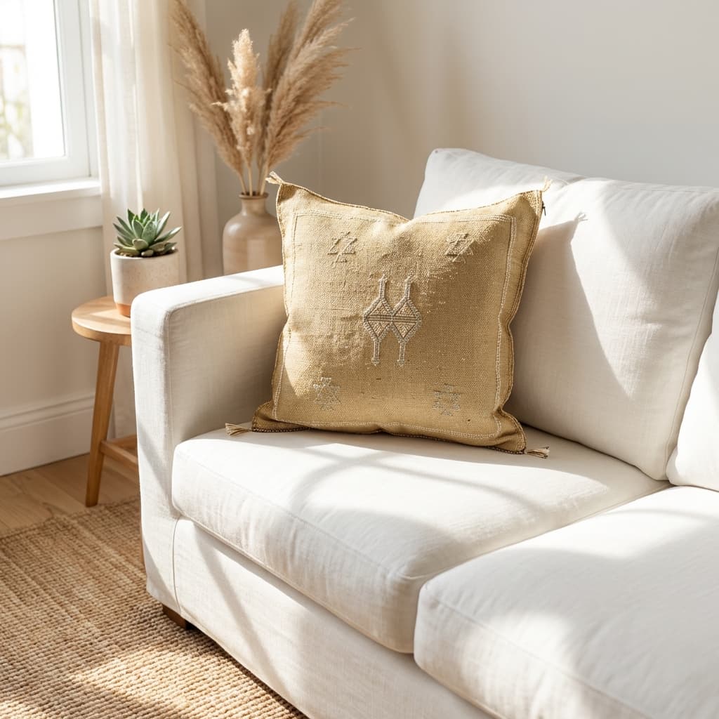 Authentic Sabra Silk Cushion - Light Gold & Blue (Handmade) thumbnail 3