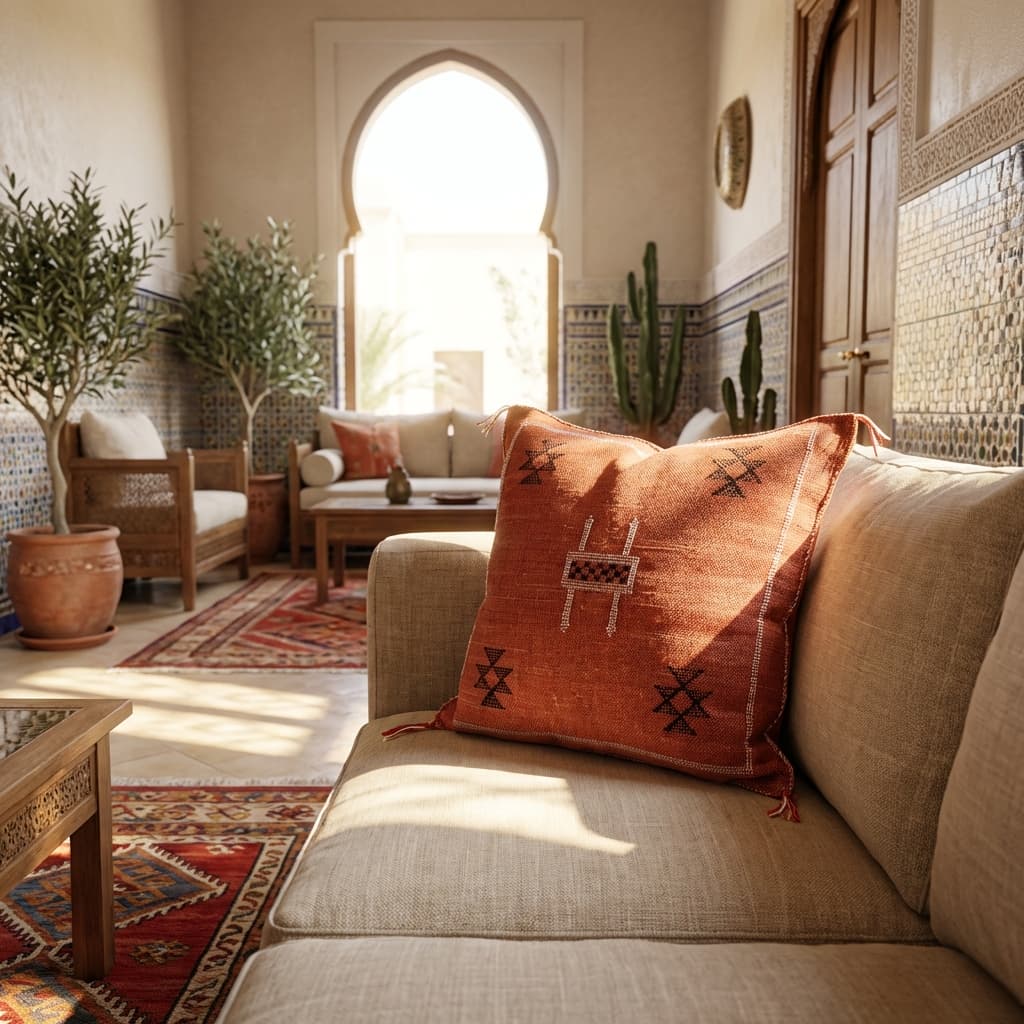 Authentic Sabra Silk Cushion - Terracotta Rust & Black (Handmade) thumbnail 3