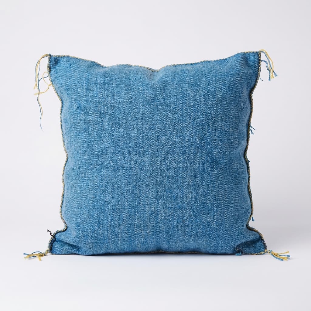 Authentic Sabra Silk Cushion - Bright Blue with Pink & Silver Embroidery (Handmade) thumbnail 2
