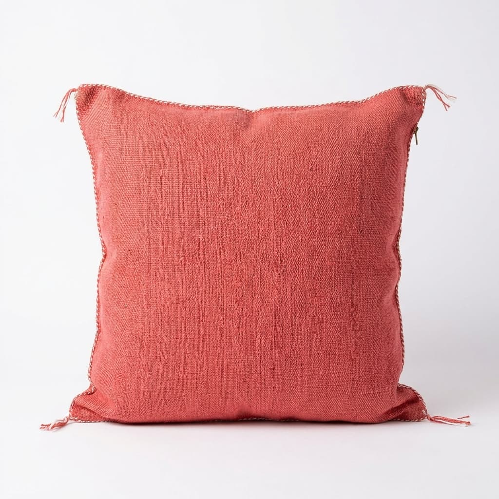 Authentic Sabra Silk Cushion - Coral Pink & White (Handmade) thumbnail 2