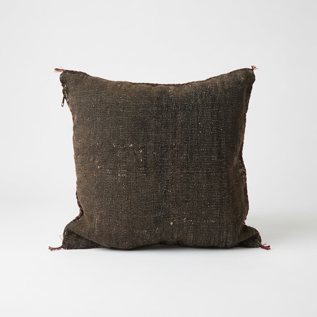 Authentic Sabra Silk Cushion - Dark Brown with Rust & White Embroidery (Handmade) thumbnail 2