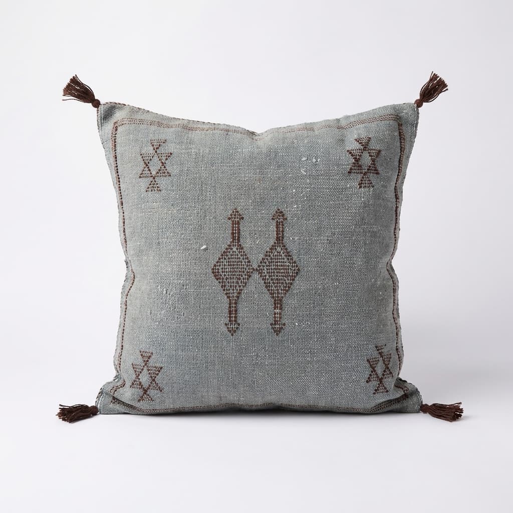 Authentic Sabra Silk Cushion - Light Grey & Brown (Handmade) thumbnail 2