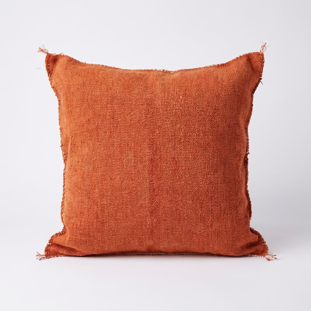 Authentic Sabra Silk Cushion - Rust Terracotta with White & Teal Embroidery (Handmade) thumbnail 2