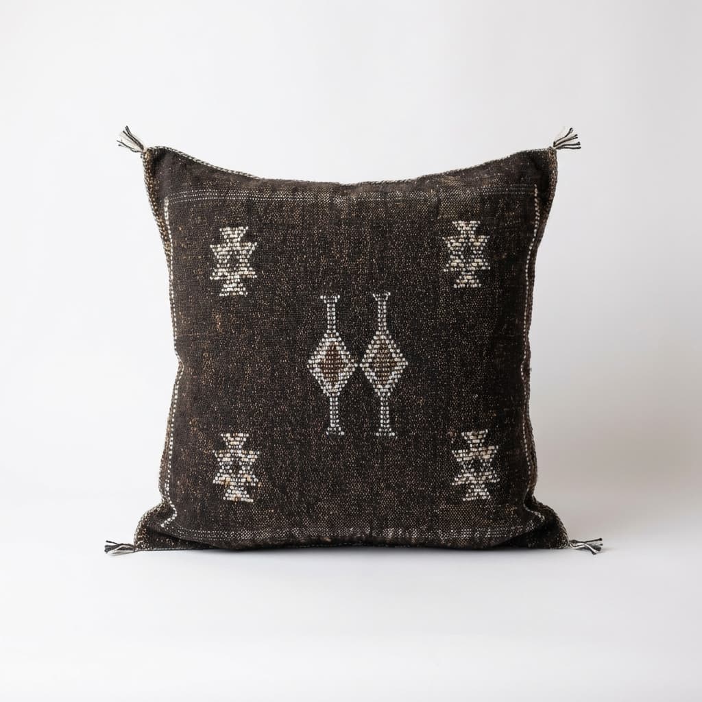 Authentic Sabra Silk Cushion - Dark Brown / Black & White (Handmade)