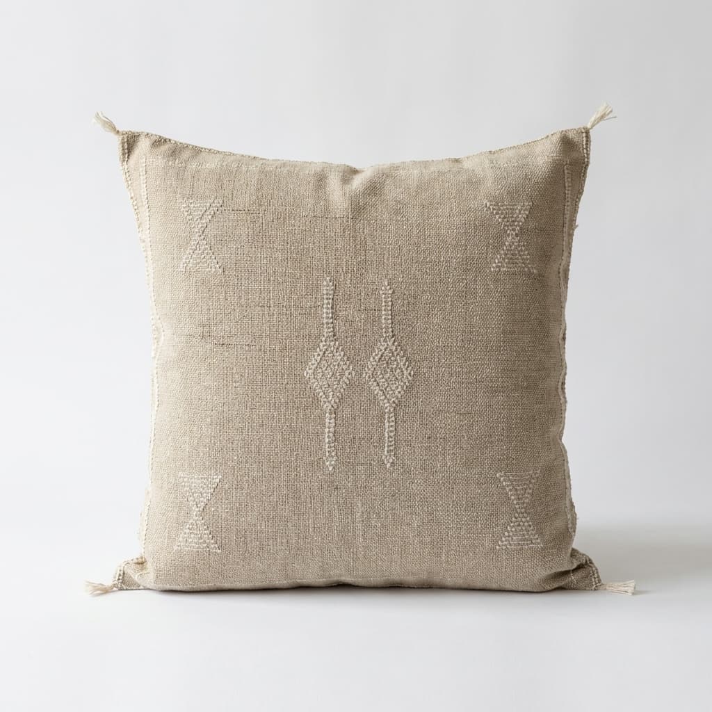 Authentic Moroccan Sabra Silk Cushion - Natural Cream / Beige (Handmade)