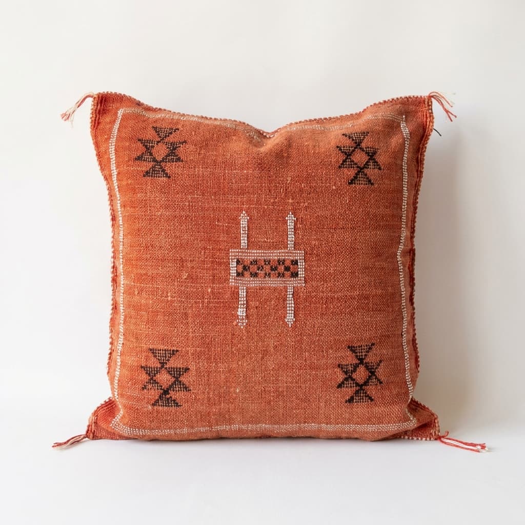 Authentic Sabra Silk Cushion - Terracotta Rust & Black (Handmade)