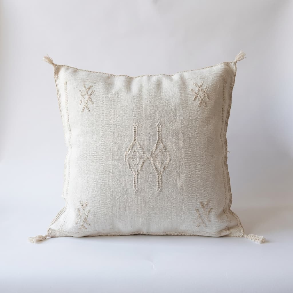 Authentic Sabra Silk Cushion - White on White / Beige (Handmade)